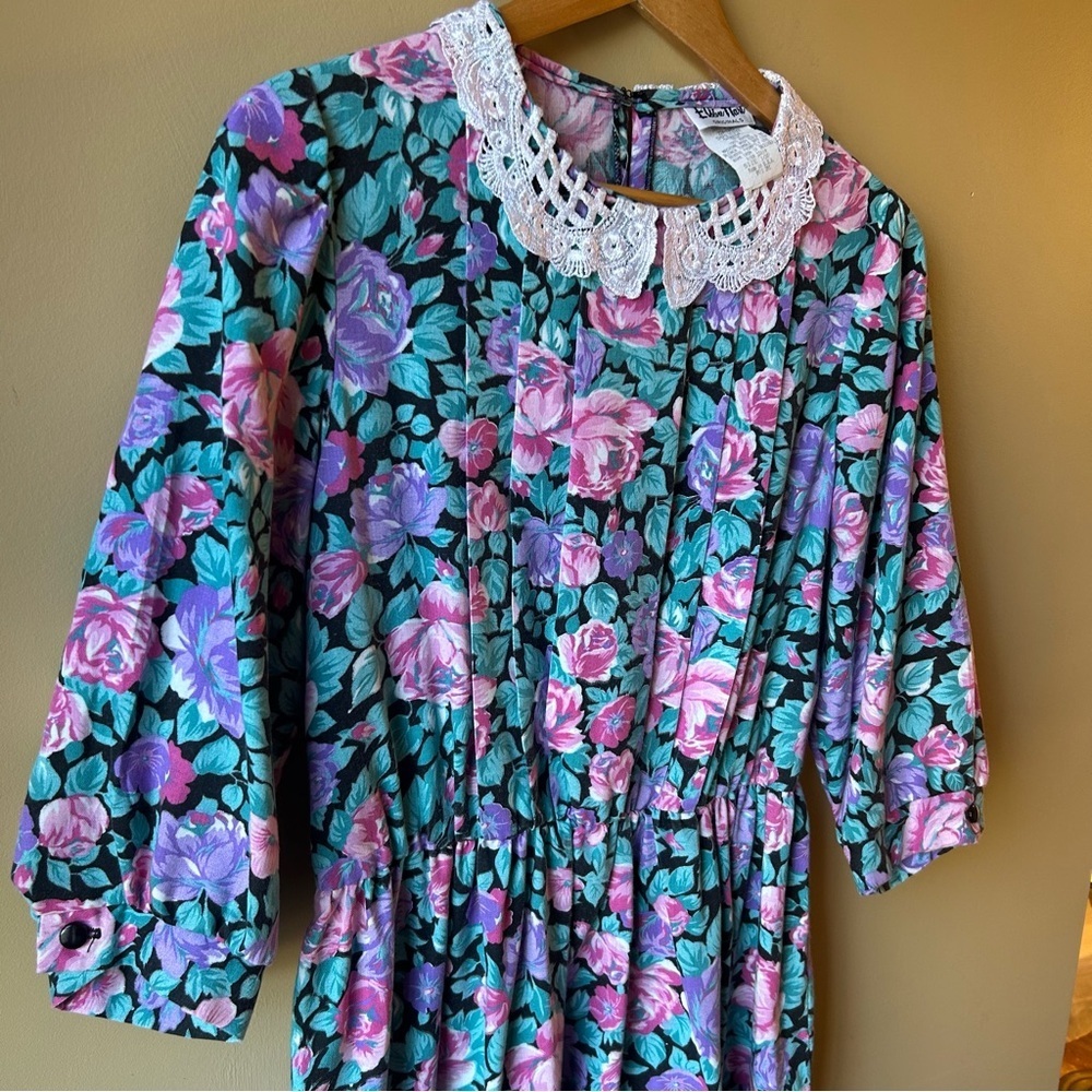 Vintage 80s Ellen Hart Floral Lace Women’s Dress Size 10P Cottagecore - Picture 7 of 12